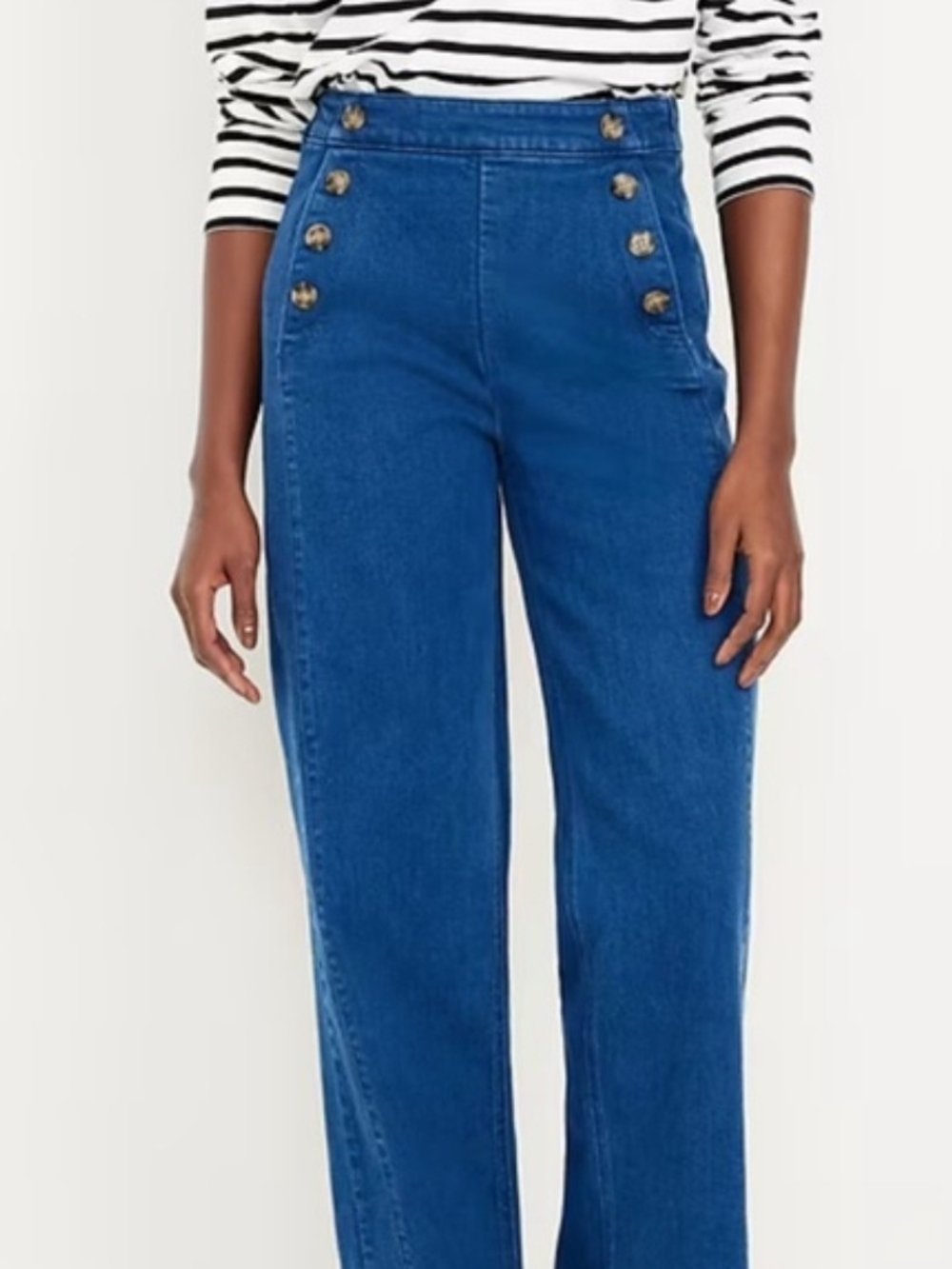 Old Navy Sky-Hi Extra High Rise Wide Leg Sailor Jeans Size 2 Stretch Nautical